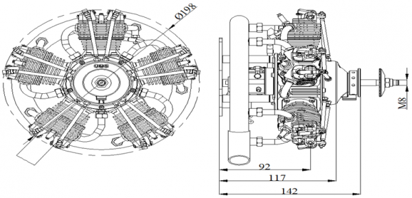 UMS 55cc Gas – 5 Cylinder Radial 4 Stroke Engine - CH-ignitions