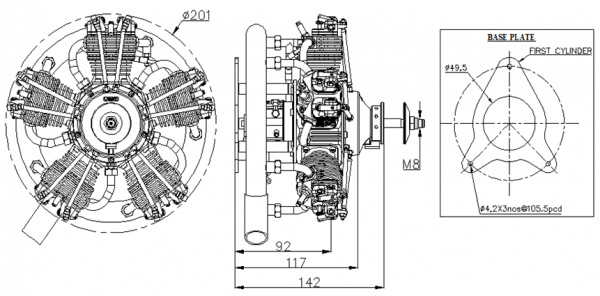 UMS 55cc Gas – 5 Cylinder Radial 4 Stroke Engine - CH-ignitions